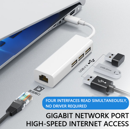USB 3.0 Type-C Multi-Port Network Card Hub with 100Mbps Ethernet Extender