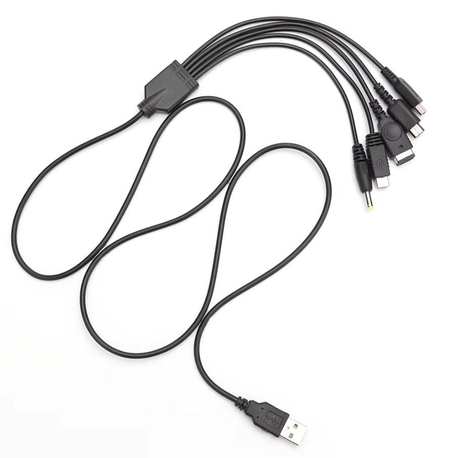 Multi-port USB cable with various connectors on a white background