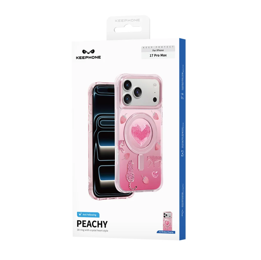 Keephone 3D Heart Glitter Case for iPhone 17 Pro | MagSafe Compatible (Peachy)