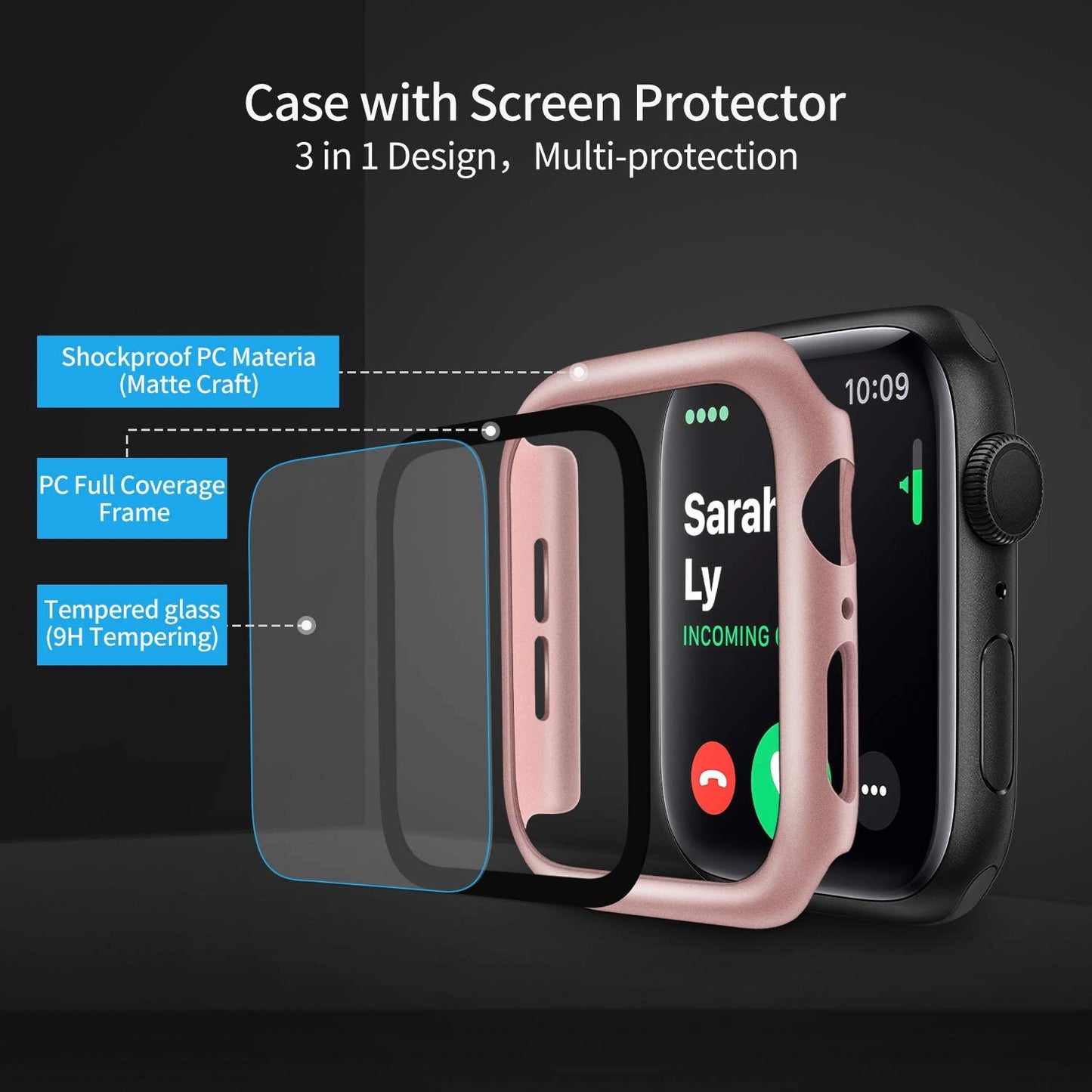 For Apple Watch 4 5 6 SE SE2 40mm Case+Tempered Glass Screen Protector