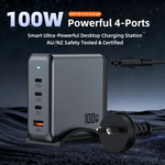 100W GaN desktop charging station with three USB-C ports and one USB-A port