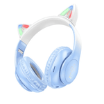 HOCO W42 blue and white Bluetooth cat ear headphones with LED lights