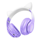 HOCO W42 purple and white Bluetooth cat ear headphones with LED lights