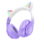 HOCO W42 purple and white Bluetooth cat ear headphones with LED lights
