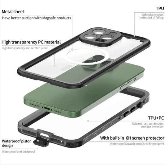 Back view showing clear waterproof case for iPhone 16 Pro in New Zealand