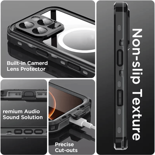 Rugged waterproof case with clear back for iPhone 16 Pro