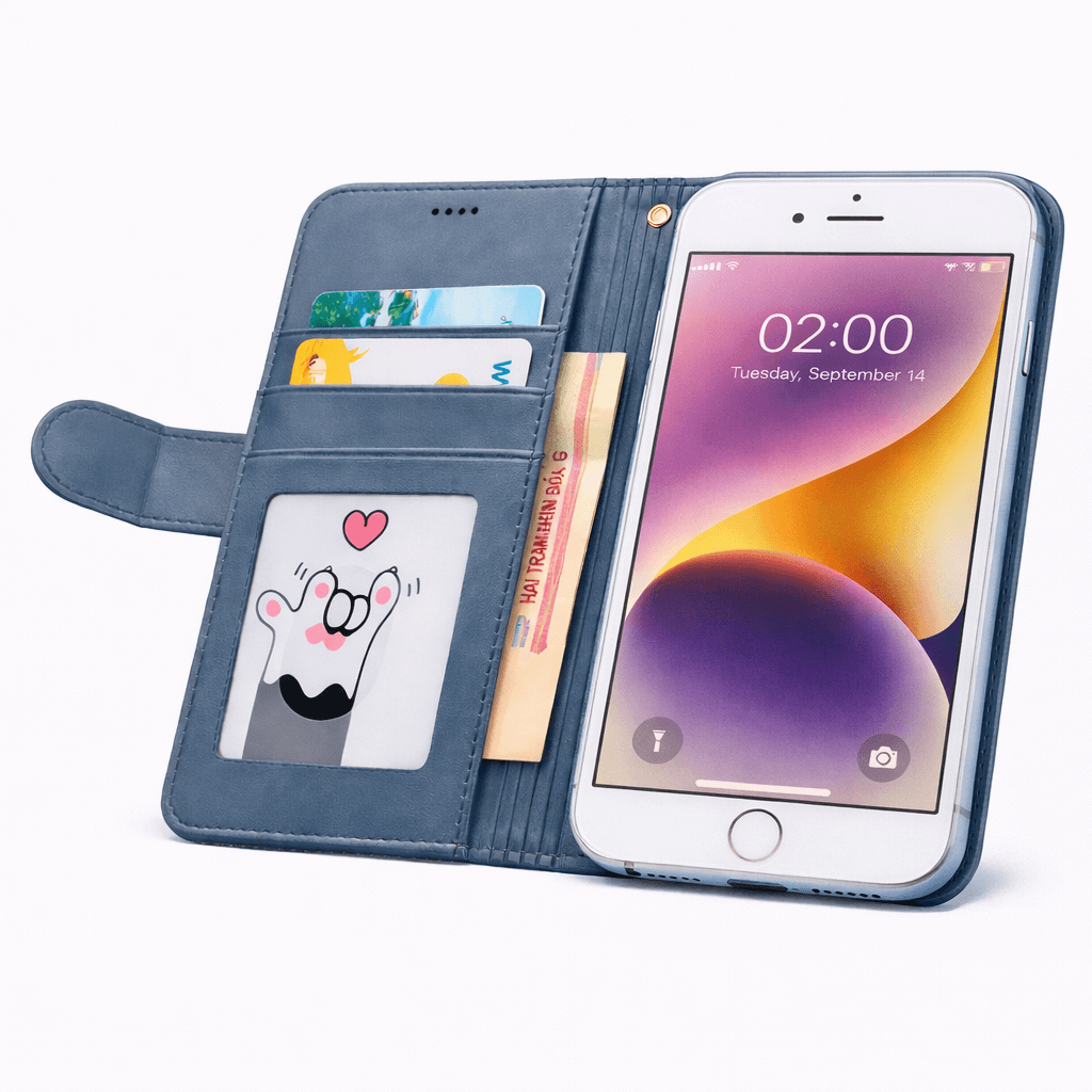 iPhone 6 flip wallet case cowhide finish dot pattern W-008