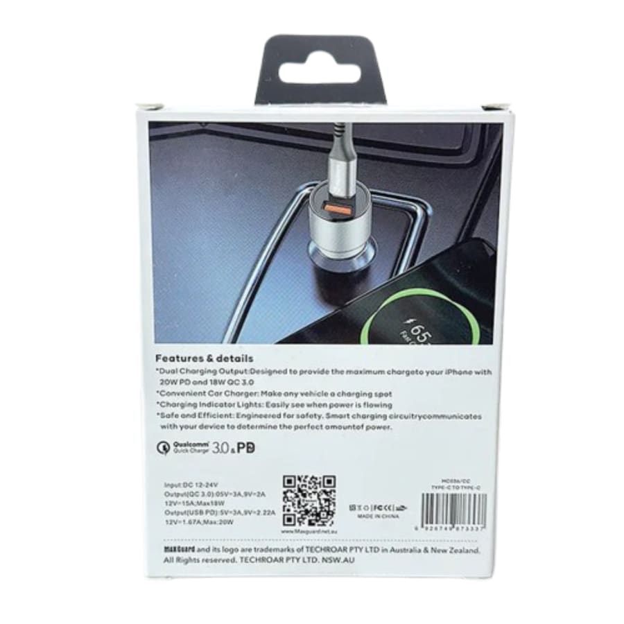 Maxguard 38W USB A+C car charger with Type-C to C combo MC036CC