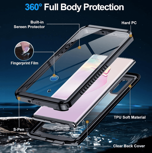 Clear back design of waterproof shockproof case for Samsung Note 10