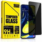 A pack of tempered glass screen protectors shown with their bright yellow retail box and two smartphone mockups on a clean white background. The box reads 'Tempered Glass Screen Protector' and '9H Super Hardness,' and the screen protectors appear black/dark gray over the phone screens.