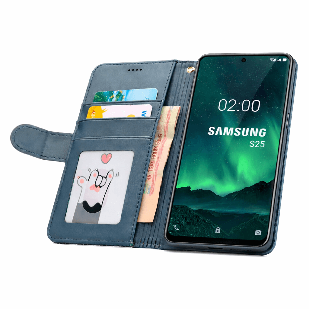 Samsung Galaxy S25 flip wallet case cowhide dot pattern front view