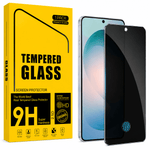 A pack of tempered glass screen protectors shown with their bright yellow retail box and two phone mockups on a white background. The box reads 'Tempered Glass Screen Protector' and '9H Super Hardness.