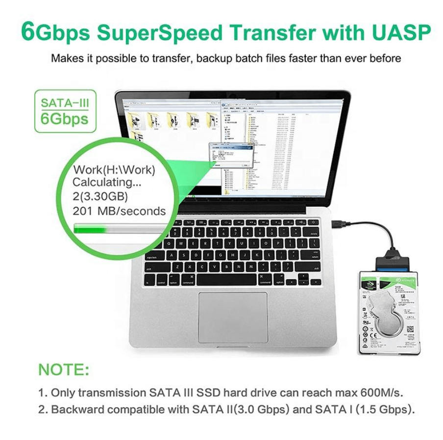 Plug and play USB 3.0 to SATA adapter cable