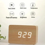 Wooden LED Digital Alarm Clock with Temperature Display & Night Light (4 colours available) - HBC