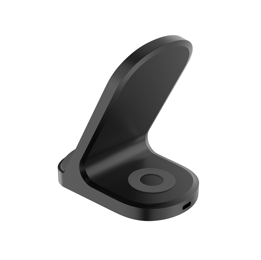 Black phone stand on a white background