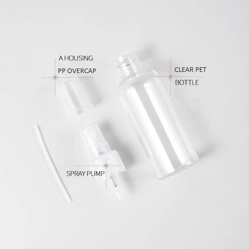 20 x 100 ml Clear Plastic Bottle with Fine Mist Spray Atomiser & Cap