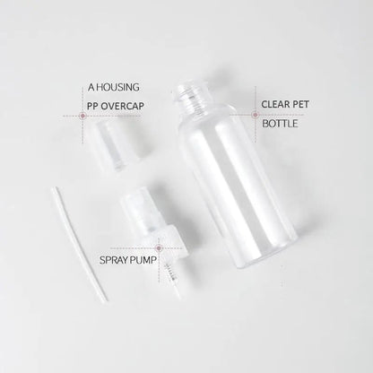 20 x 100 ml Clear Plastic Bottle with Fine Mist Spray Atomiser & Cap