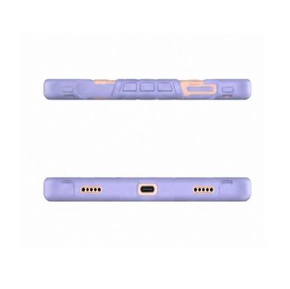 Purple phone case with pink accents on a white background