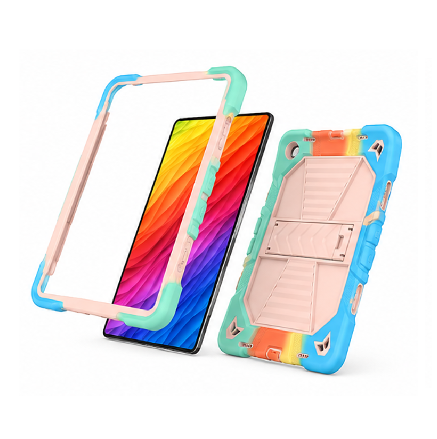 Samsung Galaxy Tab A11 Rugged Shockproof Case with Kickstand (Rainbow)