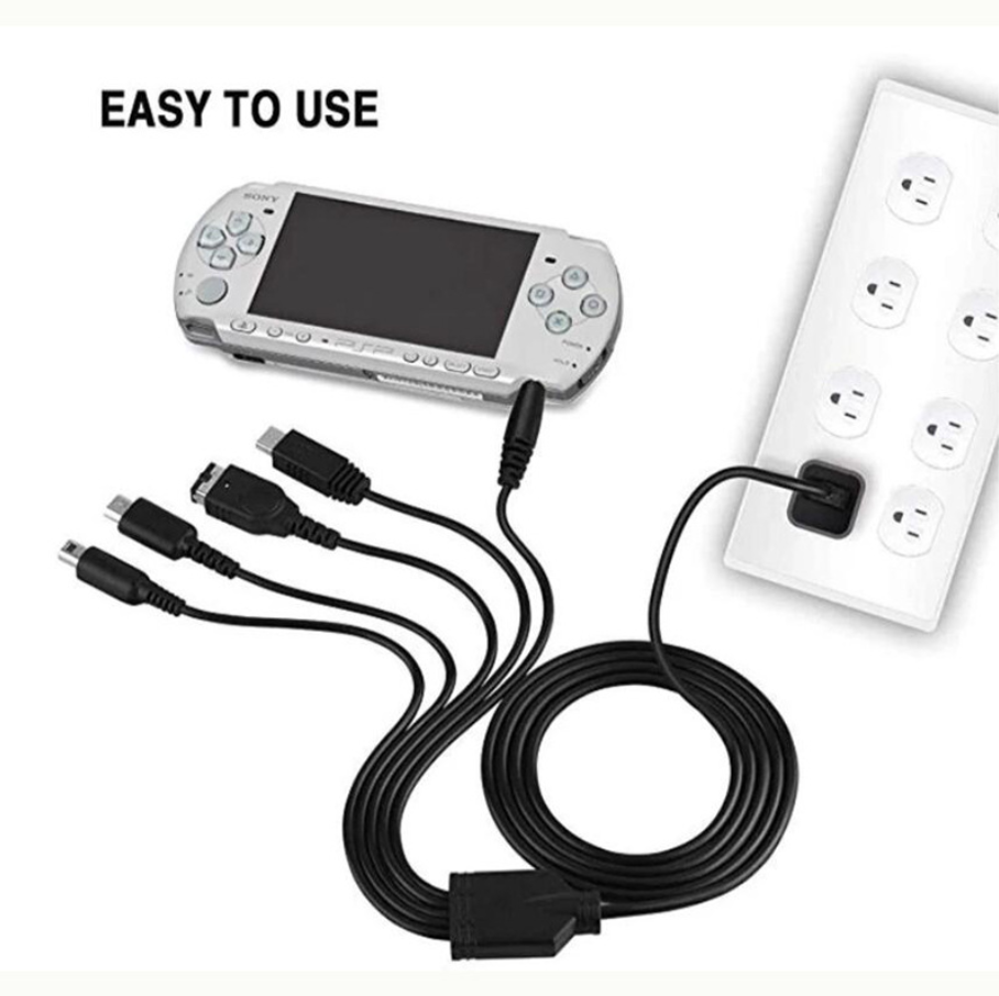 Gaming console with multiple cables plugged into a power outlet, labeled 'Easy to Use'.