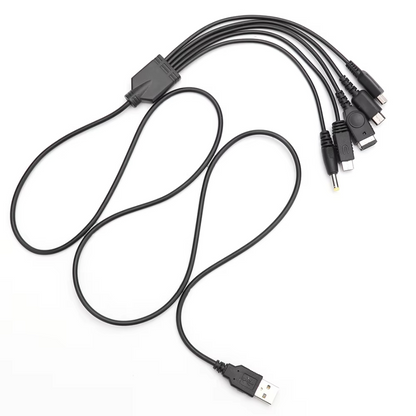 Multi-port USB cable with various connectors on a white background
