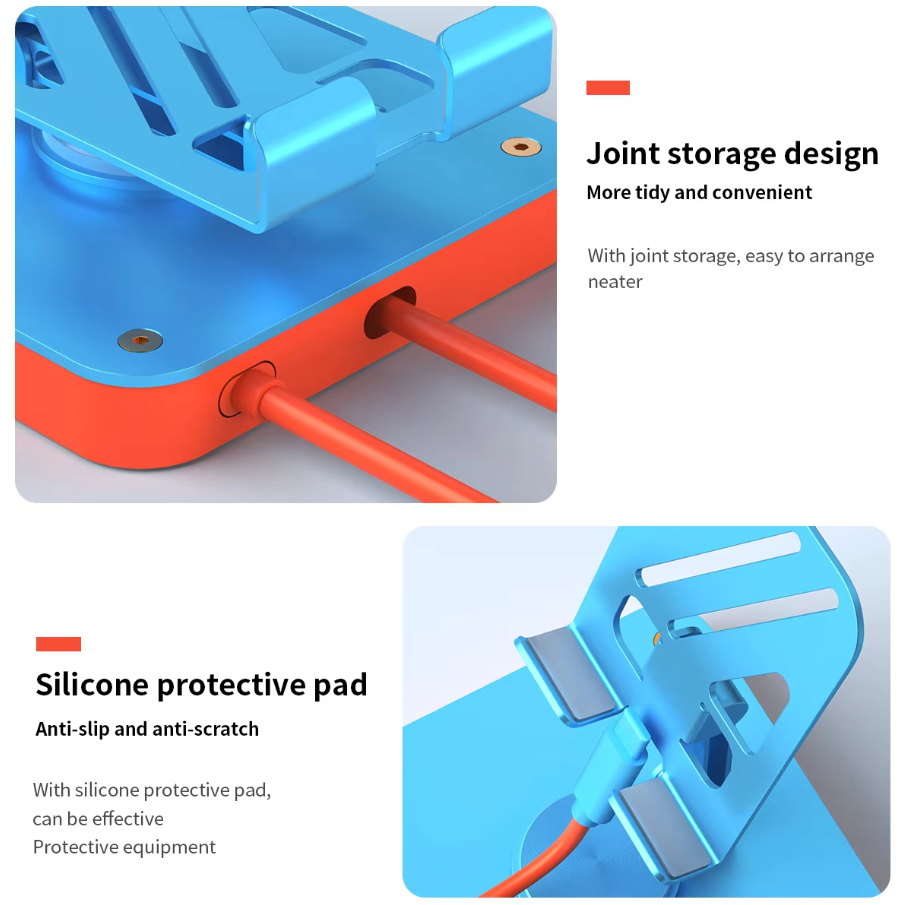 Blue and orange tool with joint storage design and silicone protective pad on a gray background