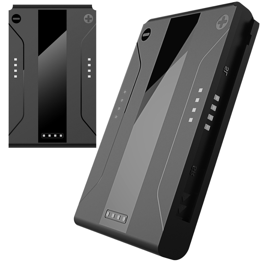 Black electronic device with display and buttons on a white background