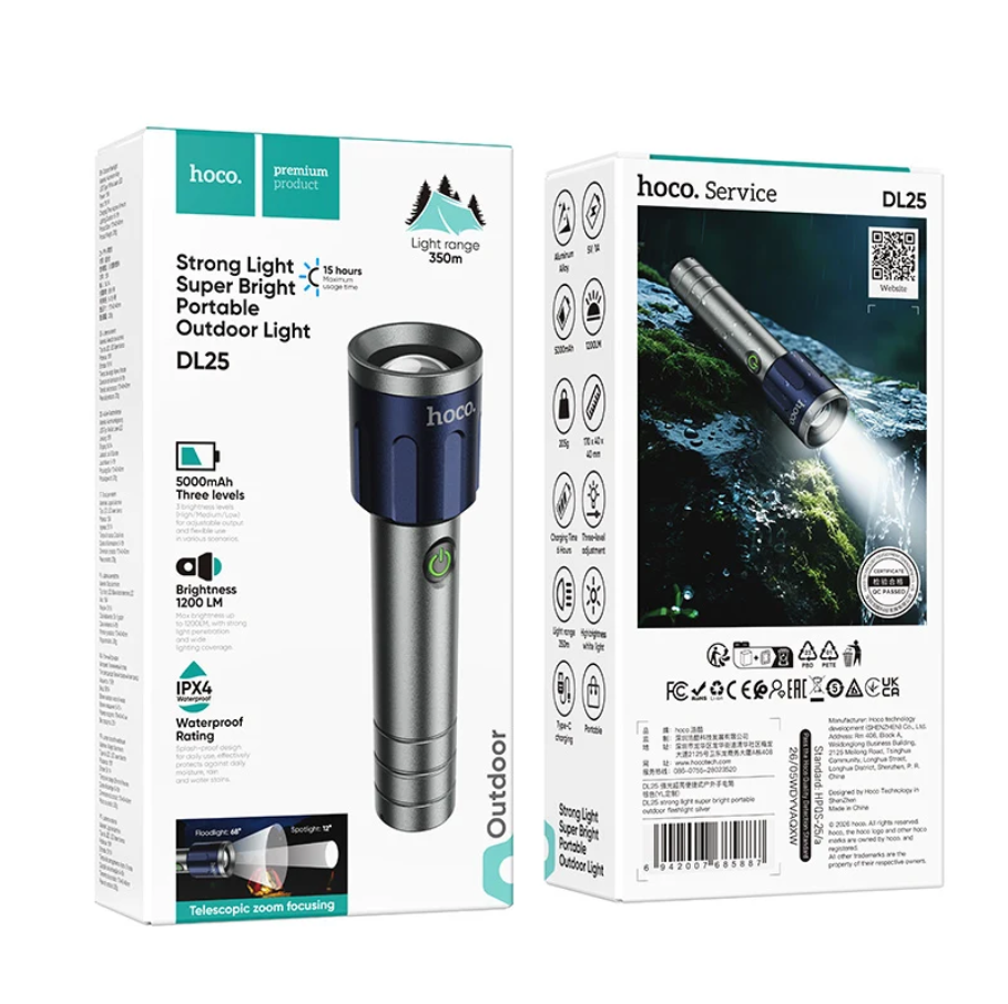 1200 Lumens Rechargeable LED Flashlight with 5000mAh Battery (DL25)