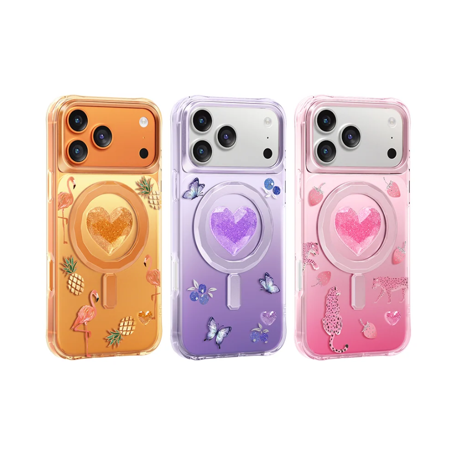 Keephone 3D Heart Glitter Case for iPhone 17 Pro | MagSafe Compatible (Peachy)