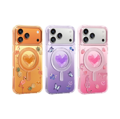 Keephone 3D Heart Glitter Case for iPhone 17 Pro | MagSafe Compatible (Peachy)