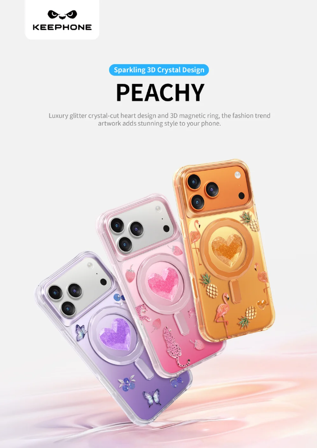 Keephone 3D Heart Glitter Case for iPhone 17 Pro | MagSafe Compatible (Peachy)