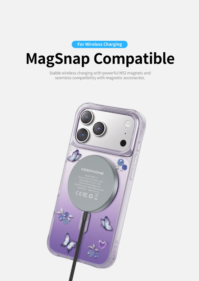 Keephone 3D Heart Glitter Case for iPhone 17 Pro | MagSafe Compatible (Peachy)