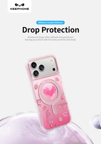 Keephone 3D Heart Glitter Case for iPhone 17 Pro | MagSafe Compatible (Peachy)