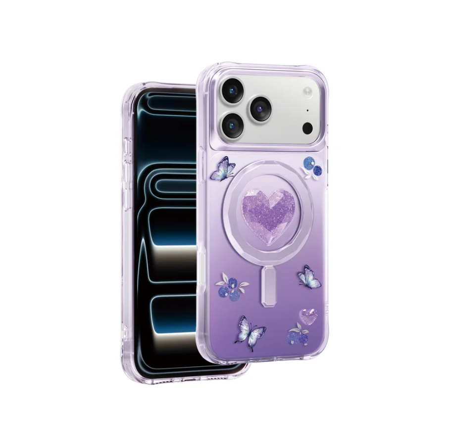 Keephone 3D Heart Glitter Case for iPhone 17 Pro | MagSafe Compatible (Peachy)
