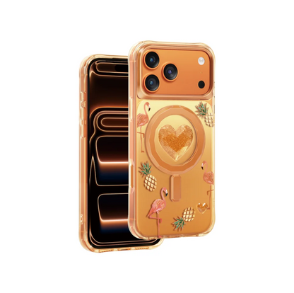 Keephone 3D Heart Glitter Case for iPhone 17 Pro | MagSafe Compatible (Peachy)