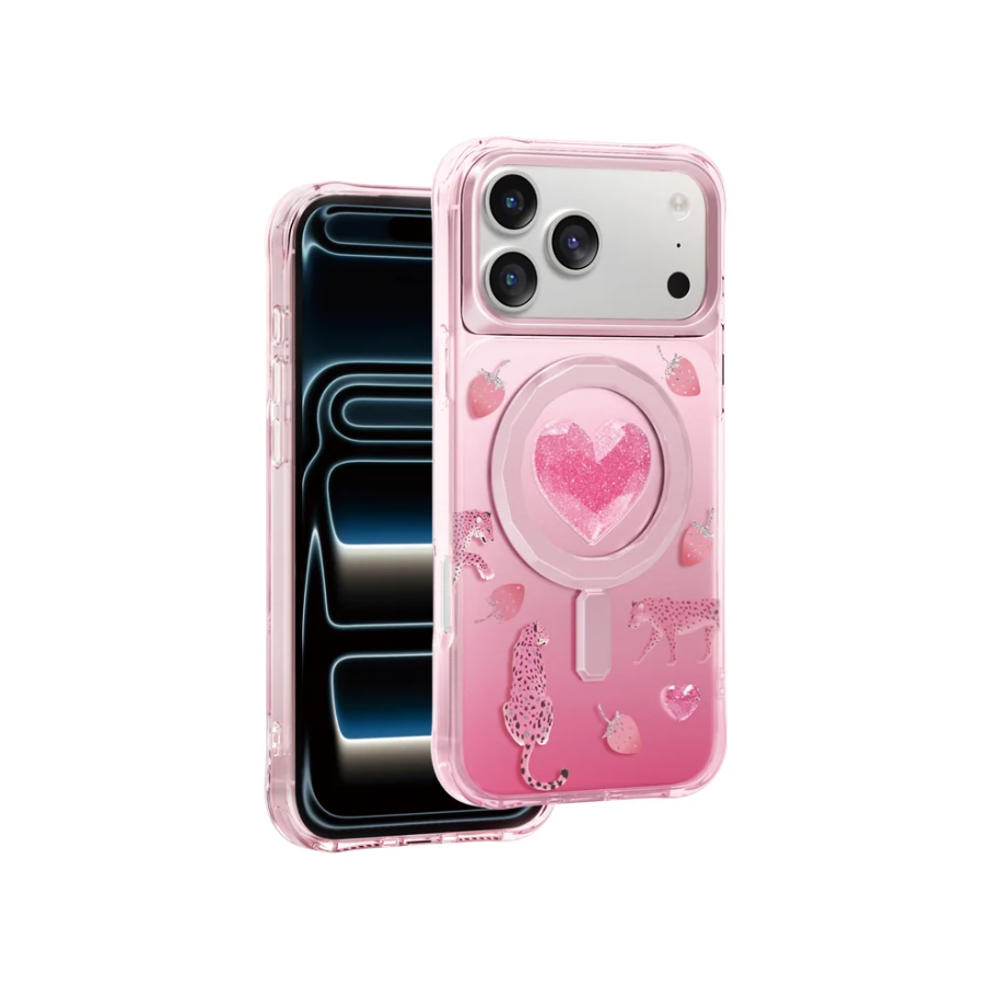 Keephone 3D Heart Glitter Case for iPhone 17 Pro | MagSafe Compatible (Peachy)