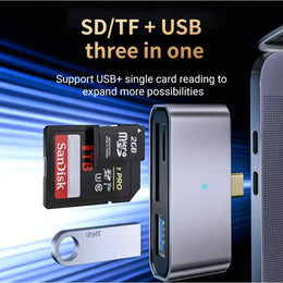 3-in-1 USB OTG SD Card Reader | USB-C & Micro Memory Adapter for TF Cards