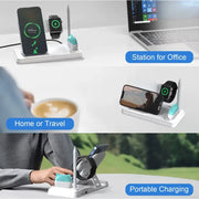 4-in-1 Wireless Charging Station 15W Fast Charger Stand for i-Series Devices