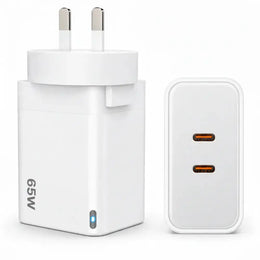 65W GaN Fast Wall Charger Dual USB-C PD 3.0 Power Adapter for Laptop Tablet & Smartphone (White)