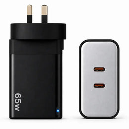 65W GaN Fast Wall Charger Dual USB-C PD 3.0 Power Adapter for Laptop Tablet & Smartphone (Black)