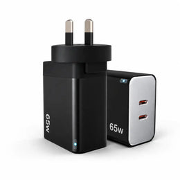 65W GaN Fast Wall Charger Dual USB-C PD 3.0 Power Adapter for Laptop Tablet & Smartphone (Black)