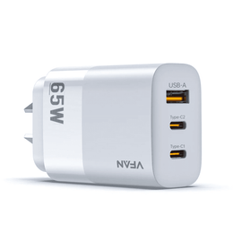 65W GaN Charger with 2 USB C and USB A Ports
