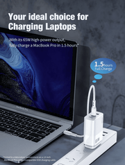 65W GaN Charger with 2 USB C and USB A Ports