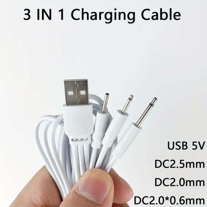 Barrel Jack 3 in 1 Power Cable - (White) 1m