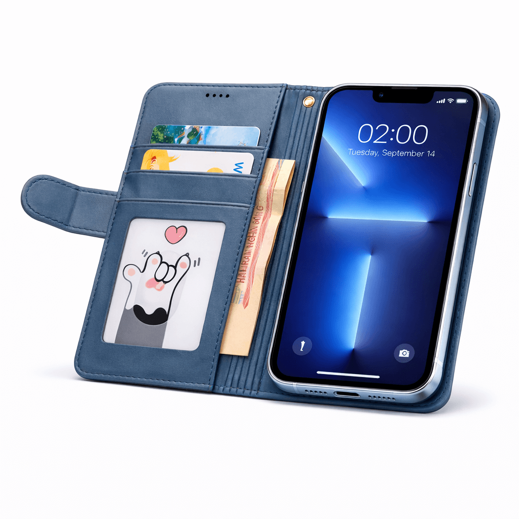 iPhone 13 Flip Wallet Case Cowhide Dot Pattern