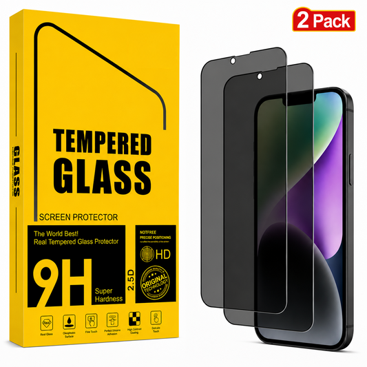 iPhone 13 Privacy Tempered Glass Screen Protector (2 Pack) – 9H HD Anti-Spy, 2.5D Rounded Edge, Impact & Scratch Resistant