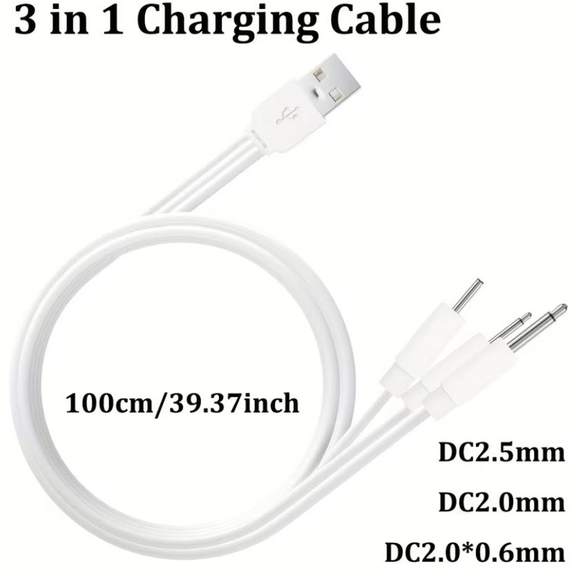 Barrel Jack 3 in 1 Power Cable - (White) 1m