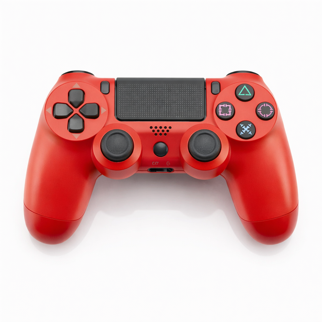 Red gaming controller on a white background
