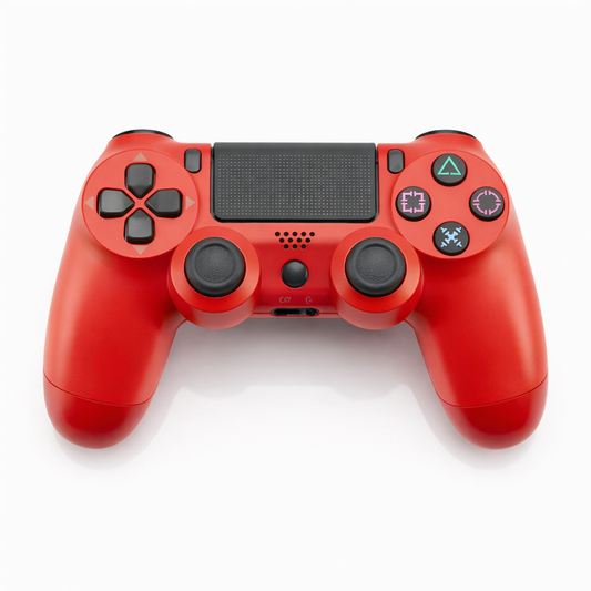 Red gaming controller on a white background