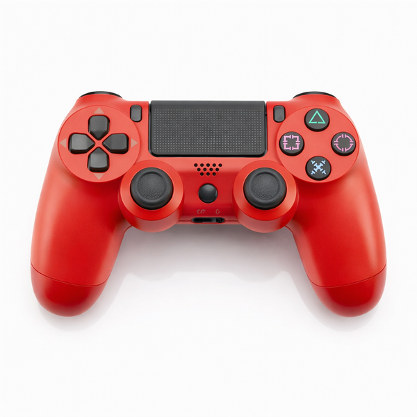 Red gaming controller on a white background